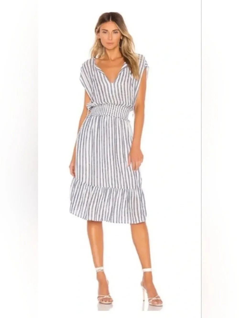 Rails Ashlyn Striped Midi Dress with Smocked Waist - Size S